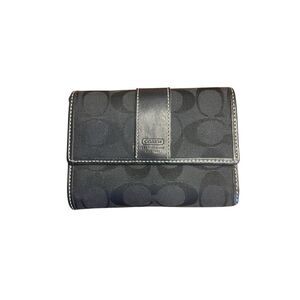 COACH Black Signature Jacquard Hampton Small Wallet trifold